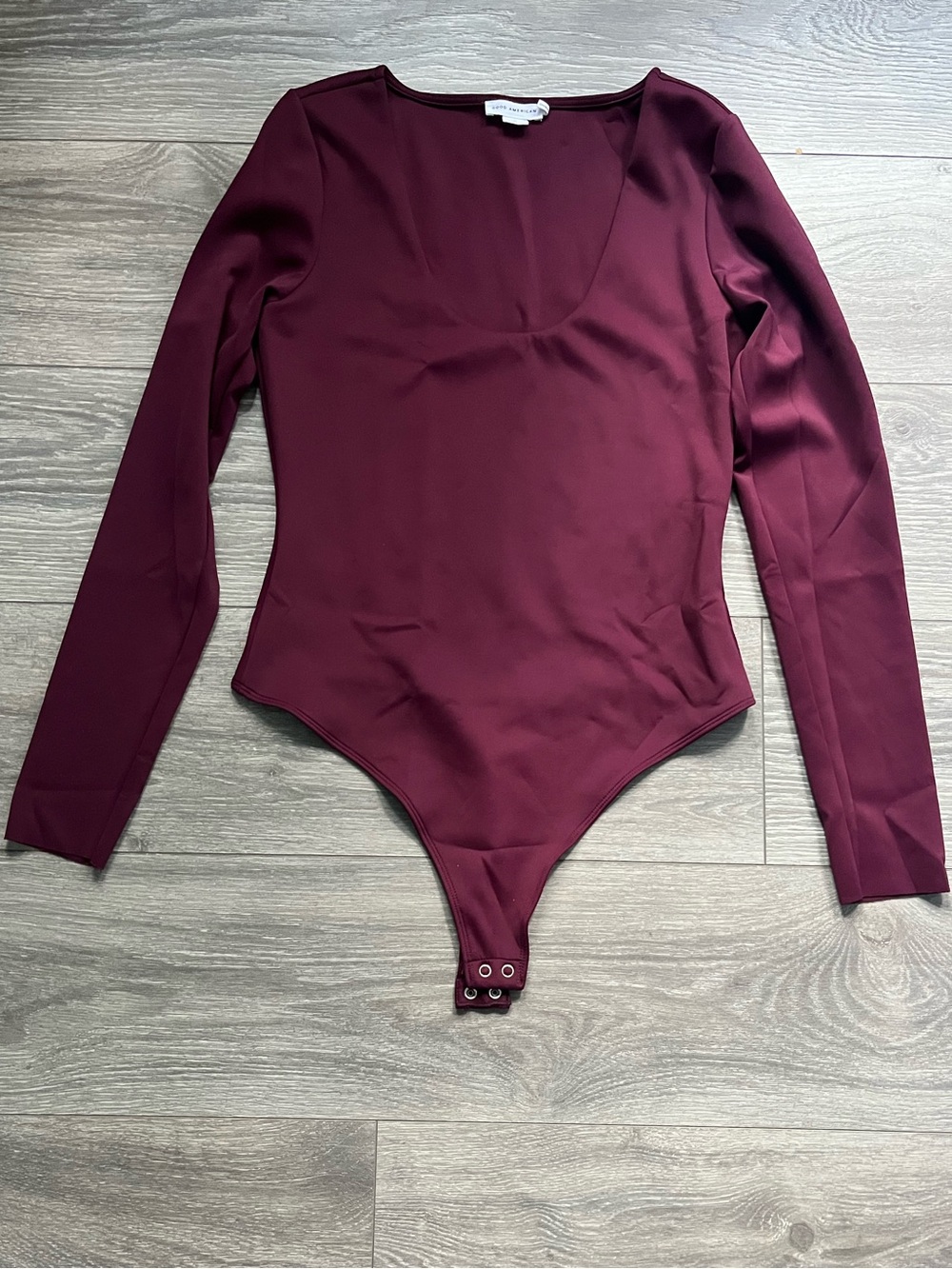 Good American Burgundy Long Sleeve Scoop Neck Minimalist Classic Bodysuit Size L